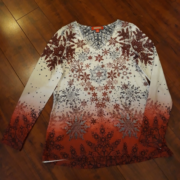 Holiday Traditions Snowflakes Blouse M - Picture 3 of 6